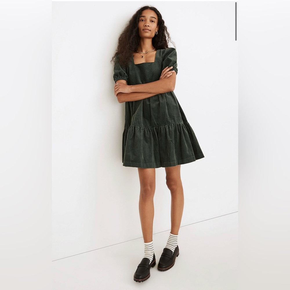 Madewell Green Corduroy Tiered Dress